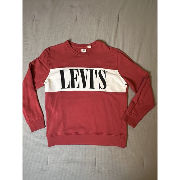Levi’s Men Medium Red & White Logo Sweatshirt Crewneck Pullover Retro Style - Picture 1 of 9